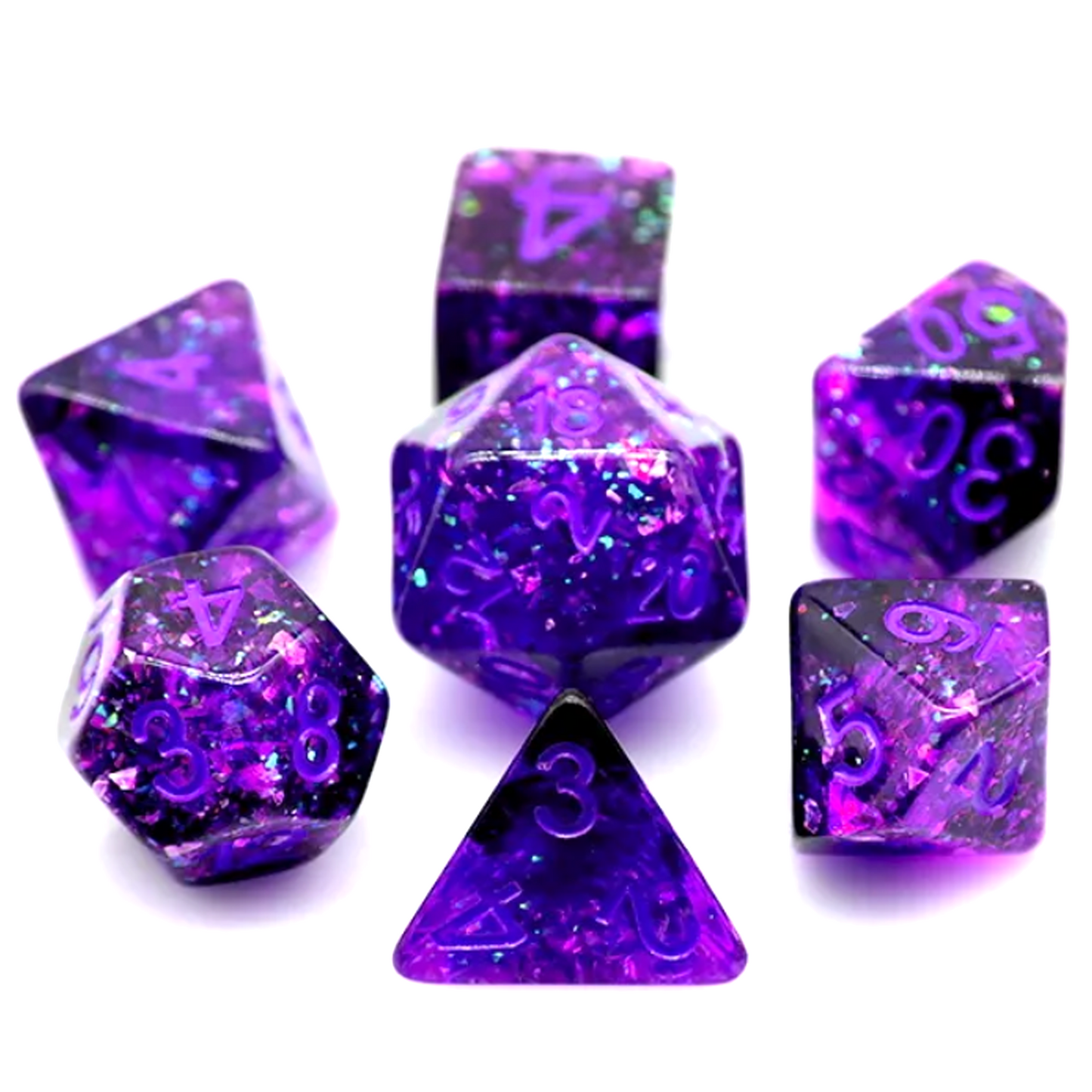 Glitter Foil Filled Polyhedral Dice Set