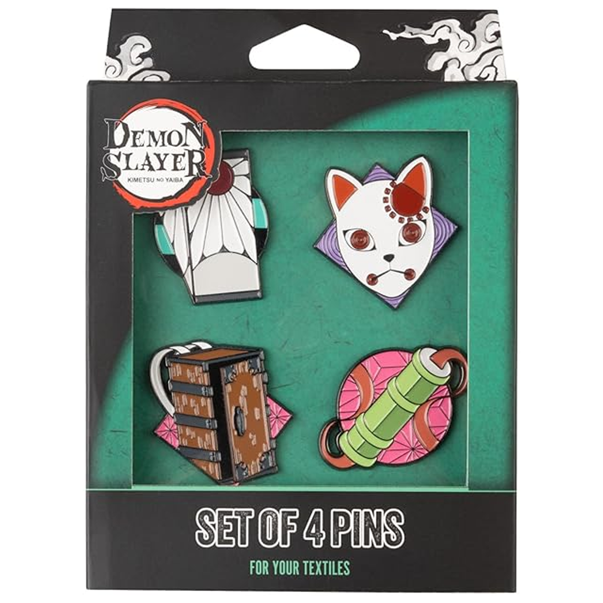 Demon Slayer Enamelled Anime Pin Badge 4 Box Set in Colourful Cardboard Packaging | Happy Piranha