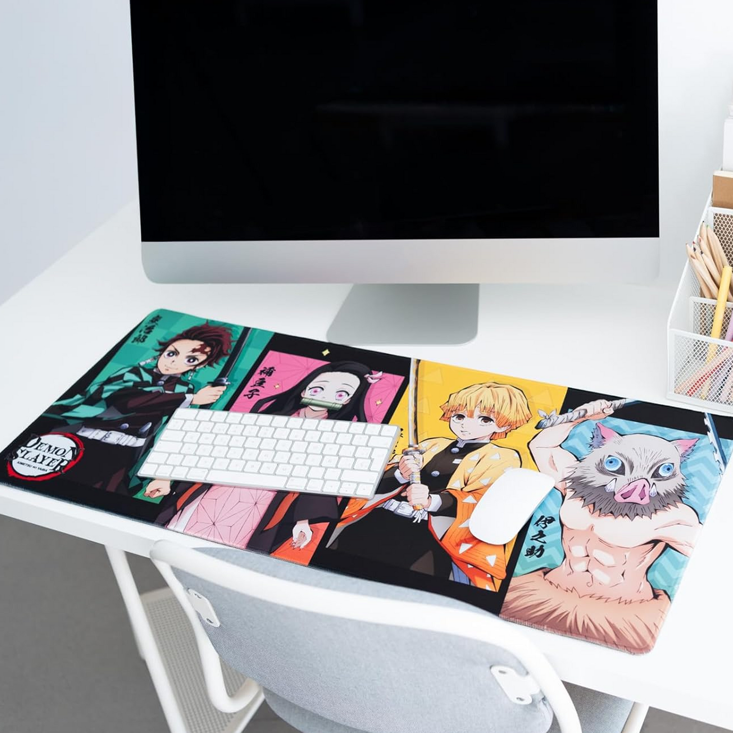 Demon Slayer XXL Anime Mouse Pad & Keyboard Mat on a Desk with a Keyboard and Mouse | Happy Piranha