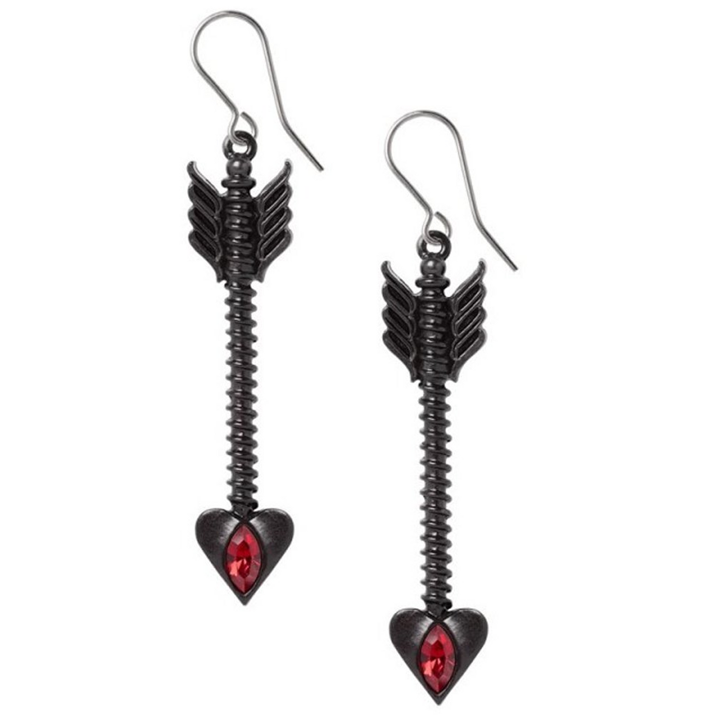 Desire Moi - Pewter Black Arrow & Red Crystal Earrings on a White Background | Happy Piranha