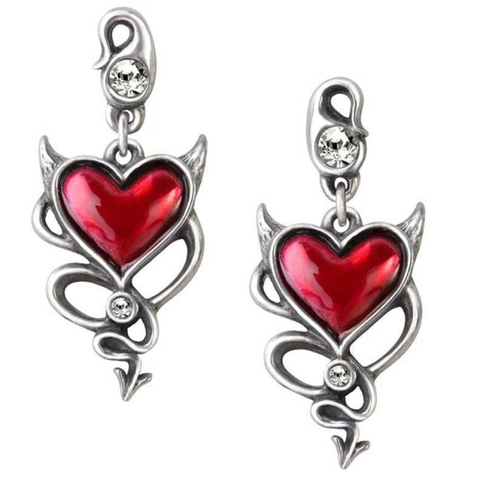 Devil Heart Studs - Gothic Pewter Red Heart Earrings | Happy Piranha