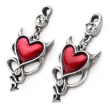Devil Heart Studs - Gothic Pewter Red Heart Earrings (Side) | Happy Piranha