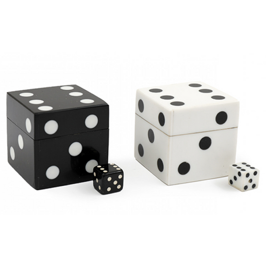 8 Six Sided (D6) Dice Set in A Dice Shaped Box (Black and White Sets) | Happy Piranha