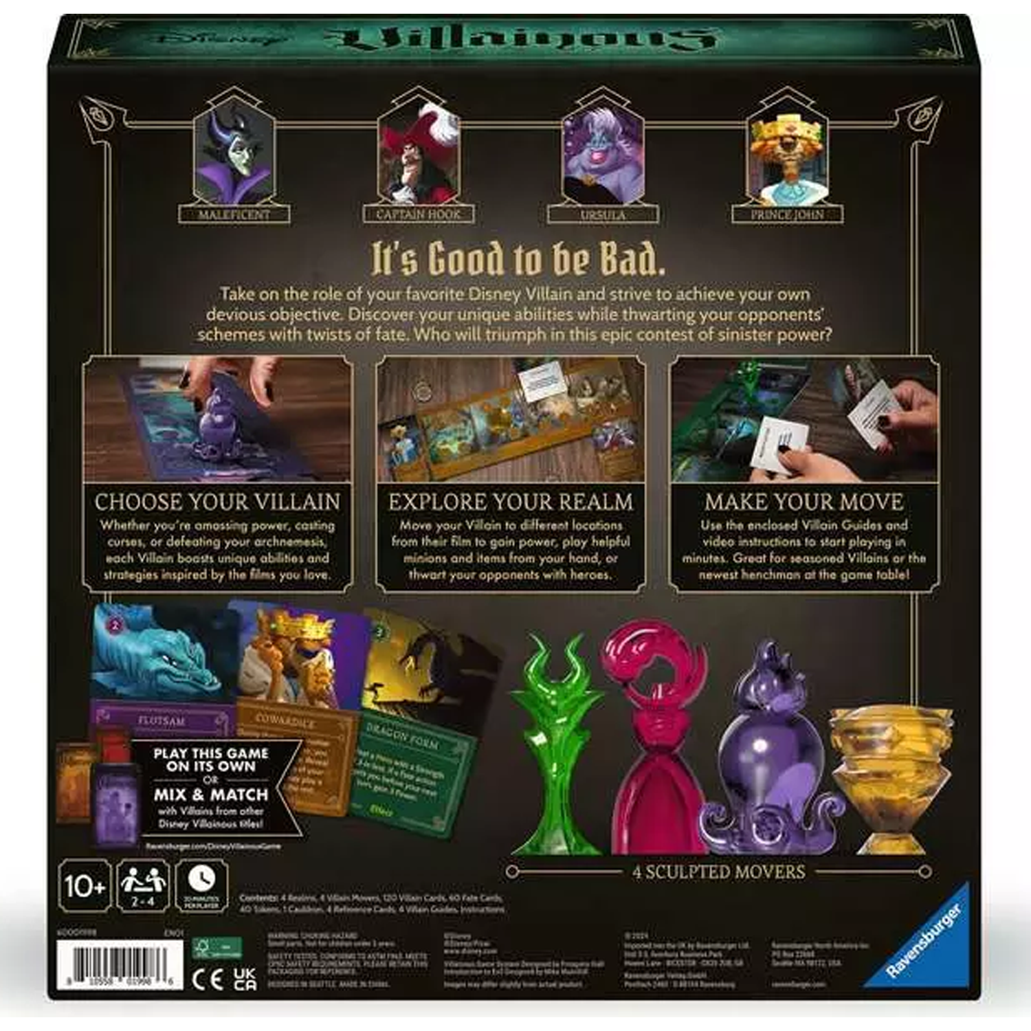 Disney Villainous: Intro to Evil Board Game (Back of Box) On a White Background | Happy Piranha
