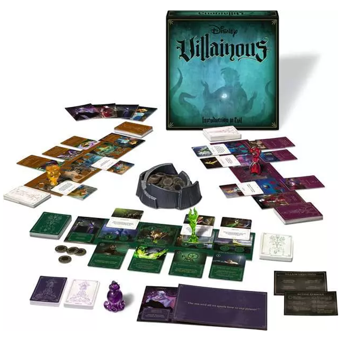 Disney Villainous: Intro to Evil Board Game (Box & Components) On a White Background | Happy Piranha
