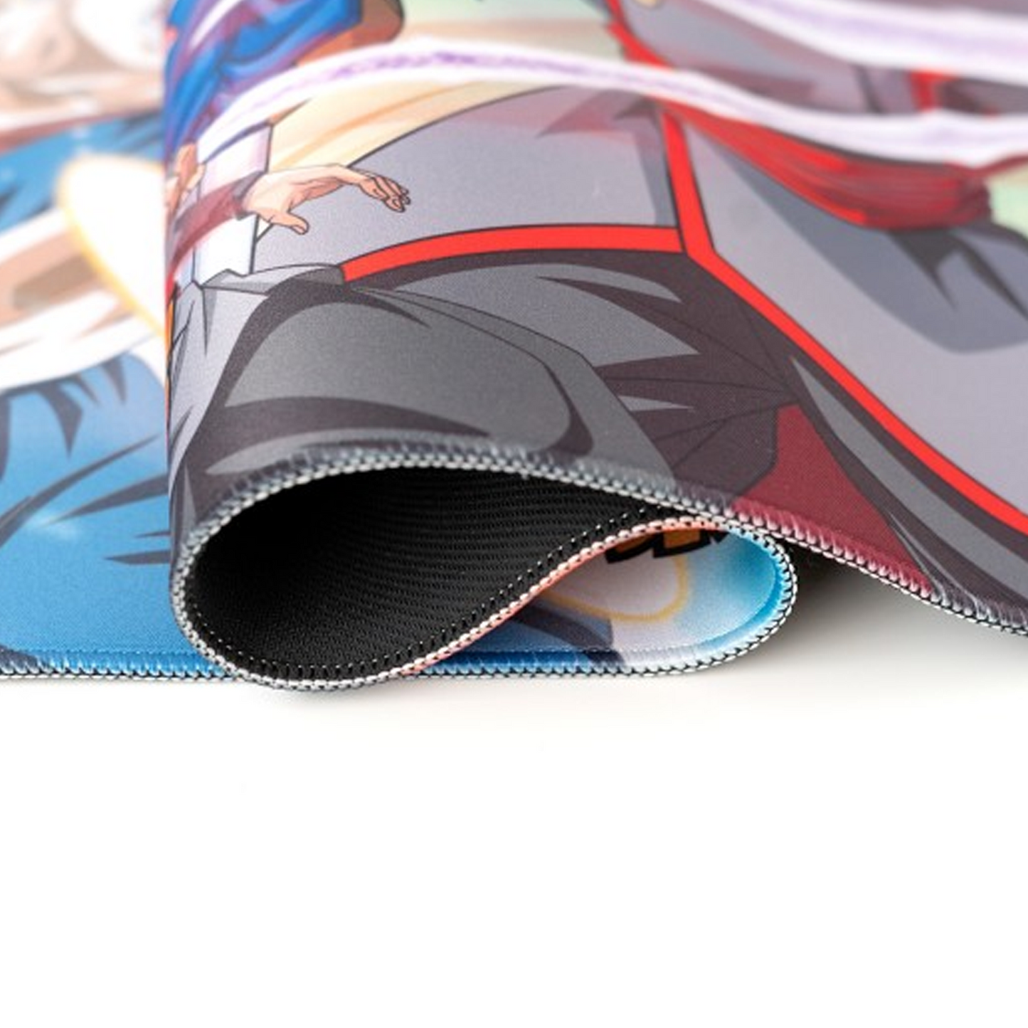 Dragon Ball Z Super Future Trunks Saga Mouse Pad & Keyboard Mat - a Close Up of the Reinforced Stitched Edges | Happy Piranha