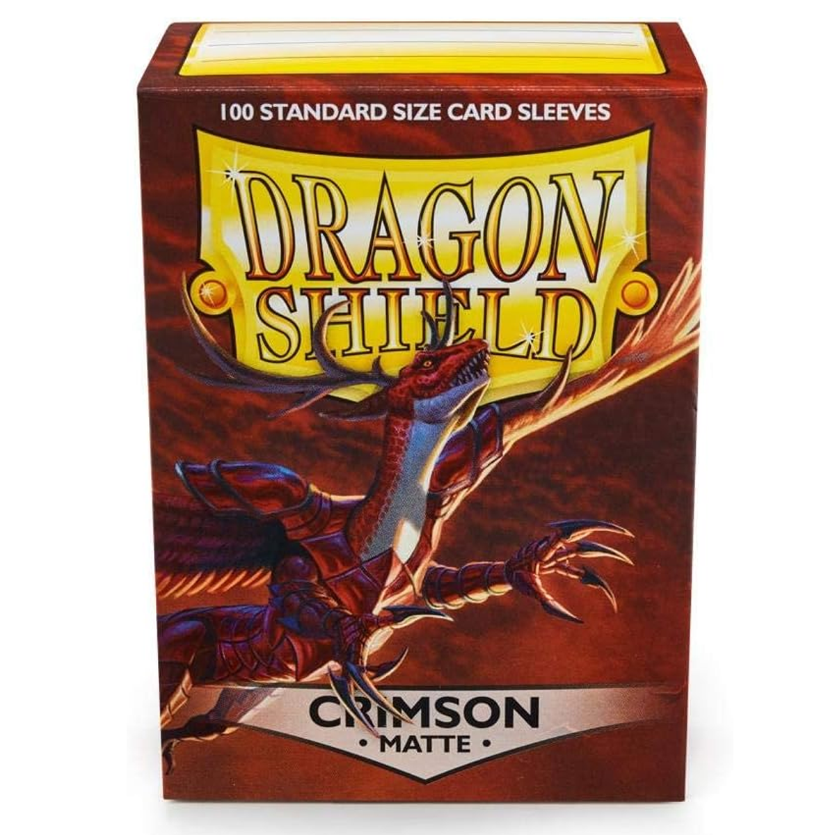 Dragon Shield Matte Standard Sized Card Sleeves 100 Pack: Crimson (Boxed) on a White Background | Happy Piranha