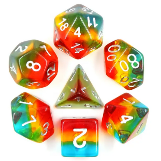 Premium Layered Dice - Polyhedral D&D Dice Sets (Dusk Rainbow) | Happy Piranha