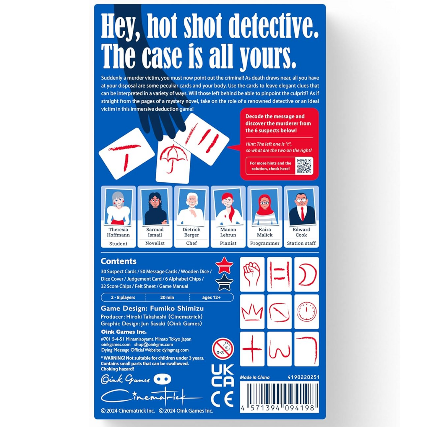 Dying Message Board Game (Back of Box) on a White Background | Happy Piranha