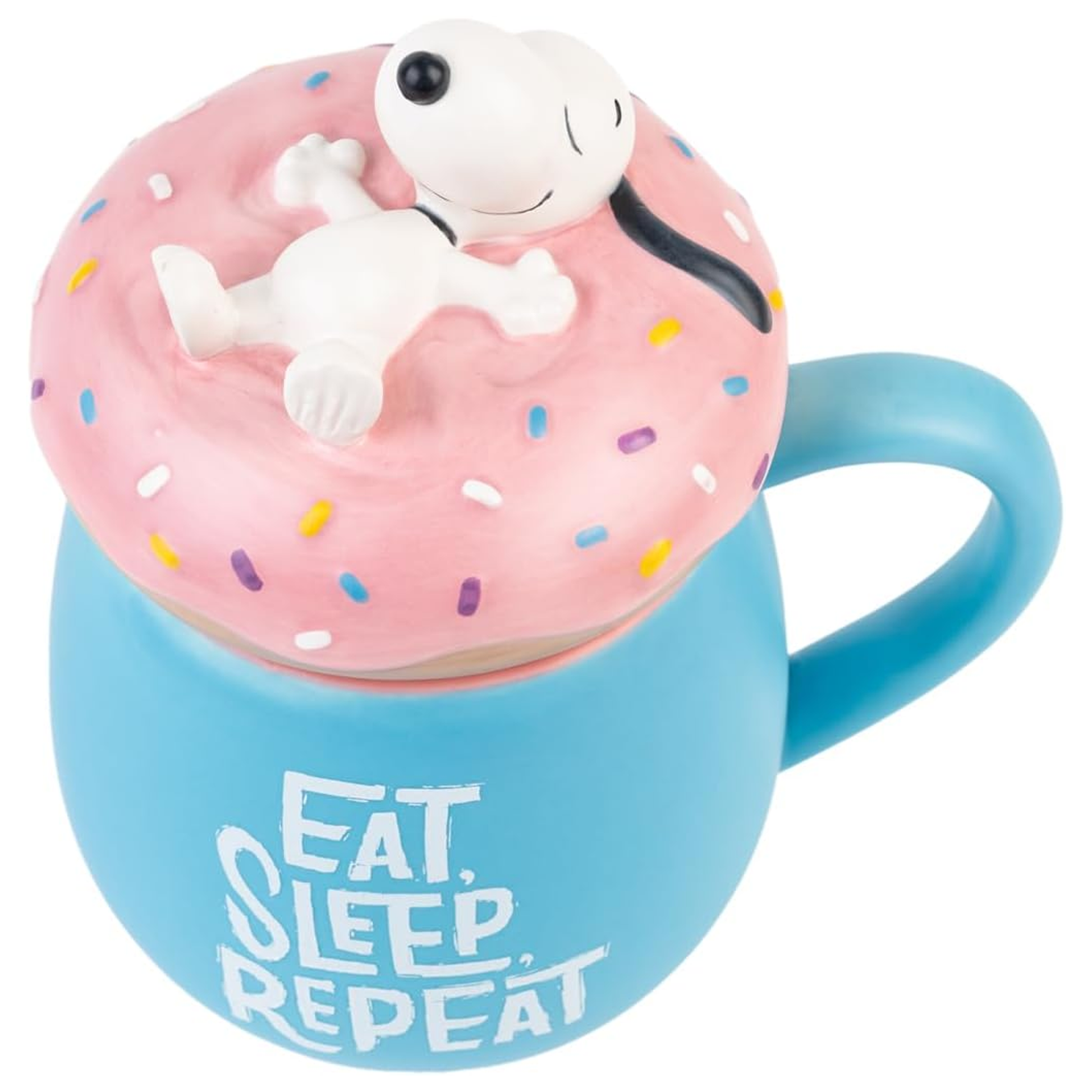 Snoopy 'Eat Sleep Repeat' Doughnut Design 3D Mug (Front) | Happy Piranha