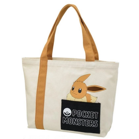 Eevee: Pokemon Deluxe Canvas Tote Bag With Pocket on a White Background | Happy Piranha