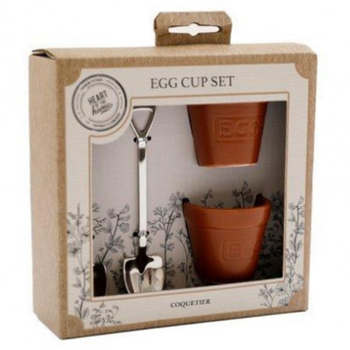 Plant Pot & Spade Shaped Egg Cup & Spoon Pair (Boxed) on a White Background | Happy Piranha