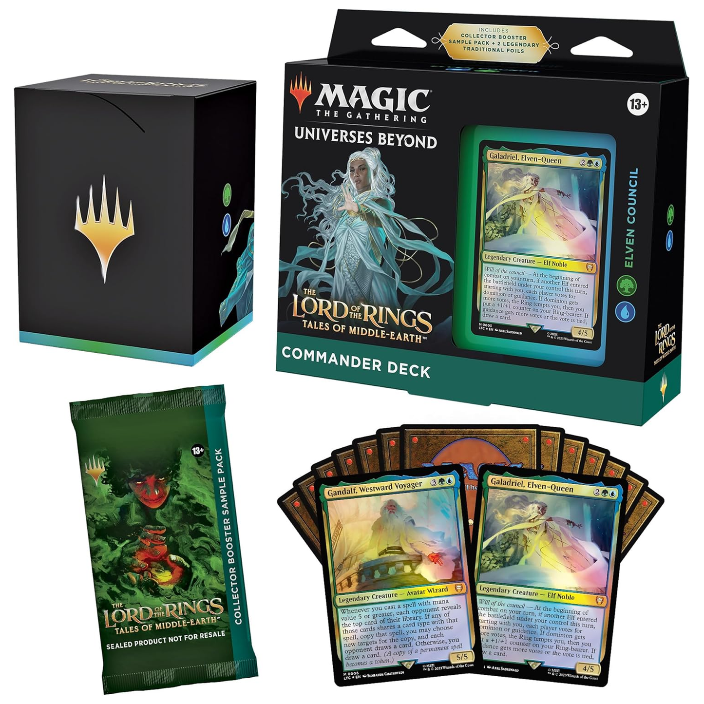 Magic the Gathering: Lord of the Rings Elven Council Commander Deck (Box and Contents) on a White Background | Happy Piranha