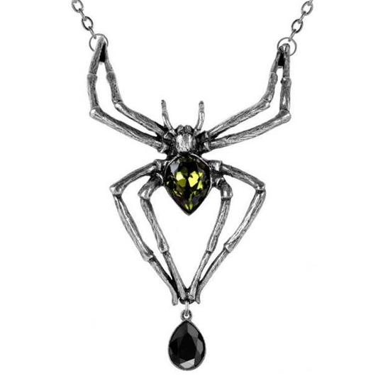 Emerald Venom - Pewter & Crystal Spider Necklace | Happy Piranha