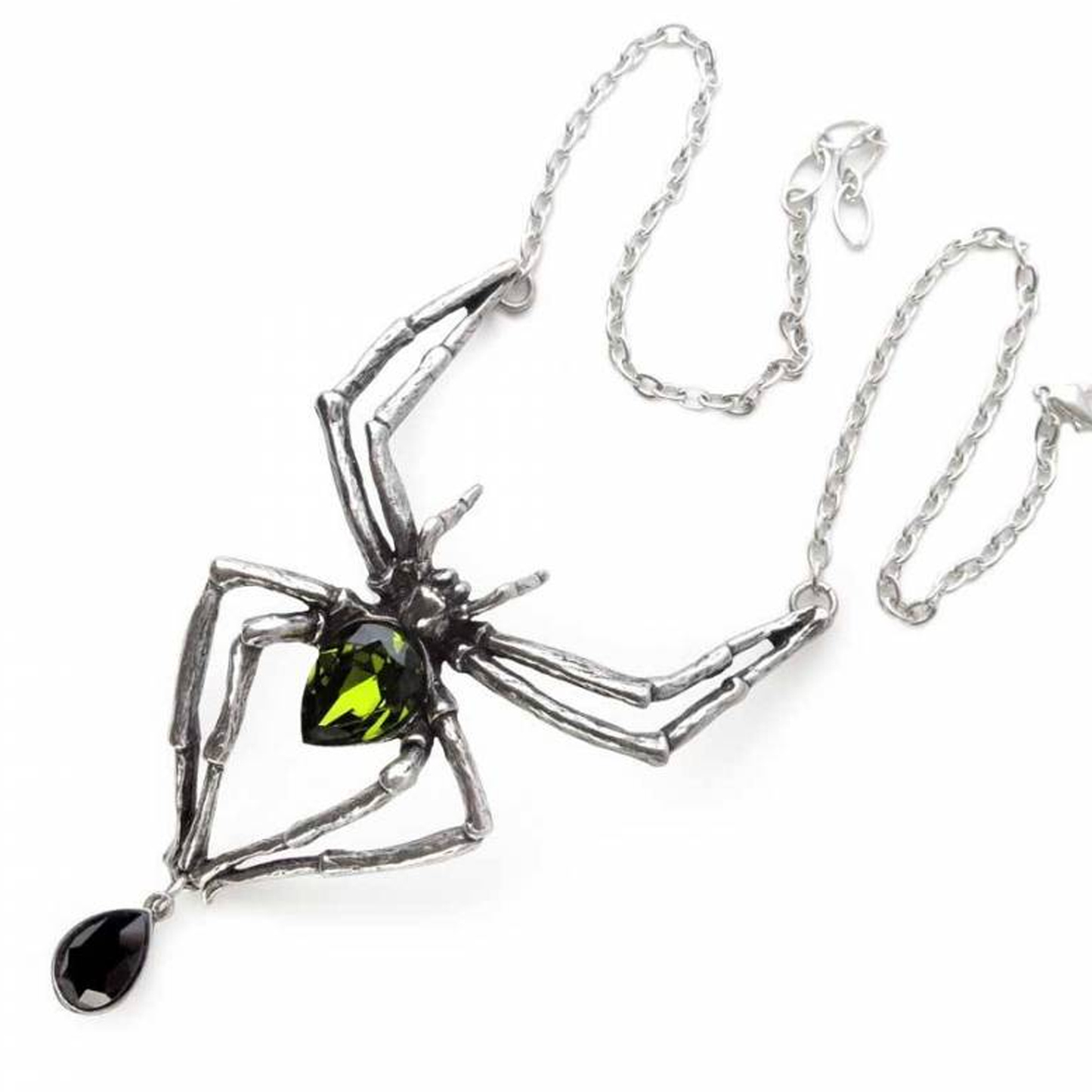 Emerald Venom - Pewter & Crystal Spider Necklace and Chain | Happy Piranha