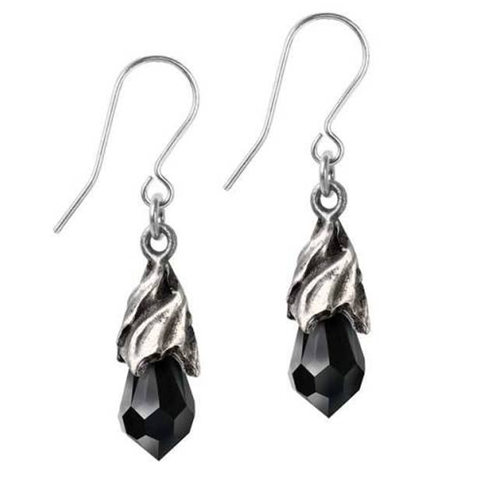 Black Empyrean Tears: Pewter and Crystal Dropper Earrings | Happy Piranha
