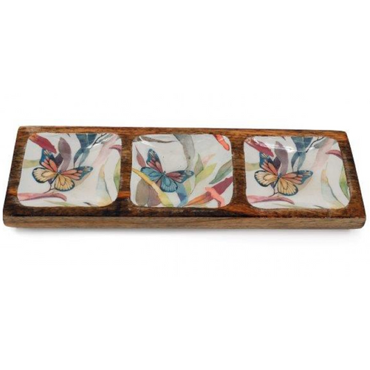 Enamelled Wooden Butterfly Design Trinket Tray | Happy Piranha