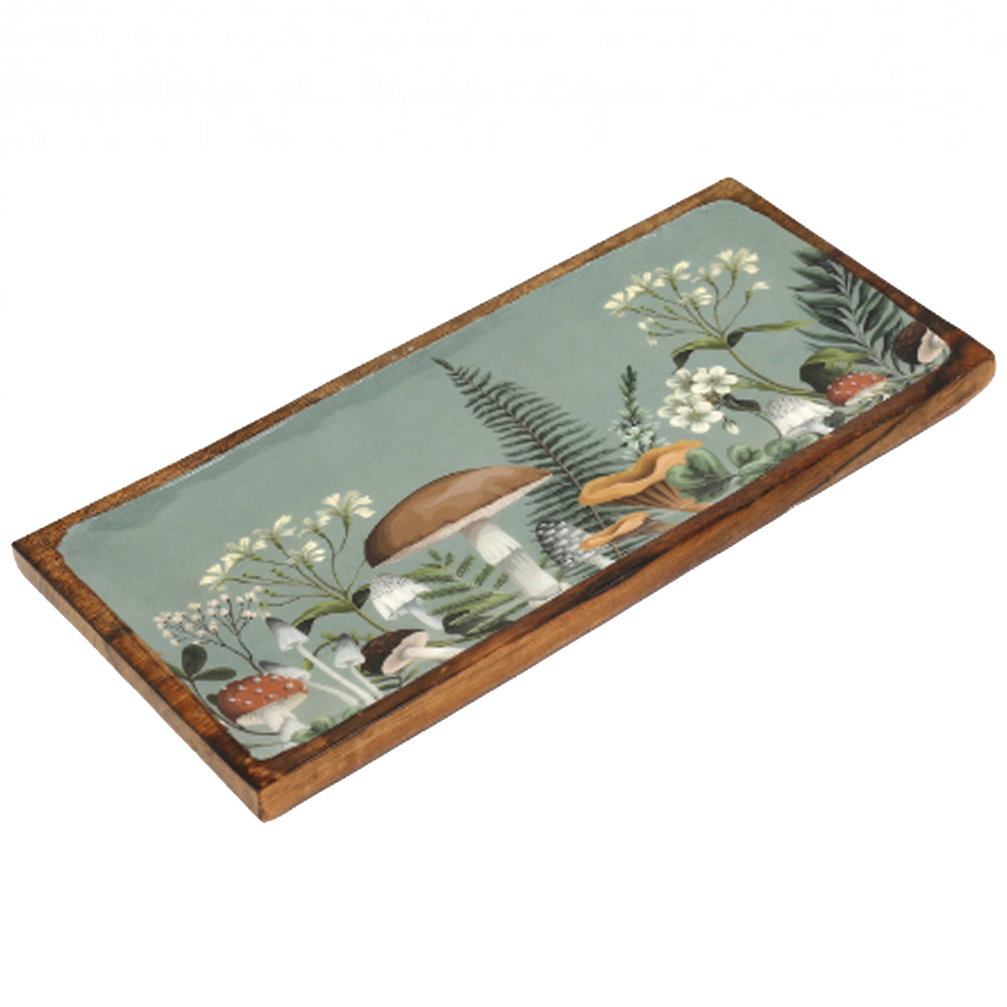 Large Mushroom Forest Design Enamelled Wooden Tray (Green) | Happy Piranha