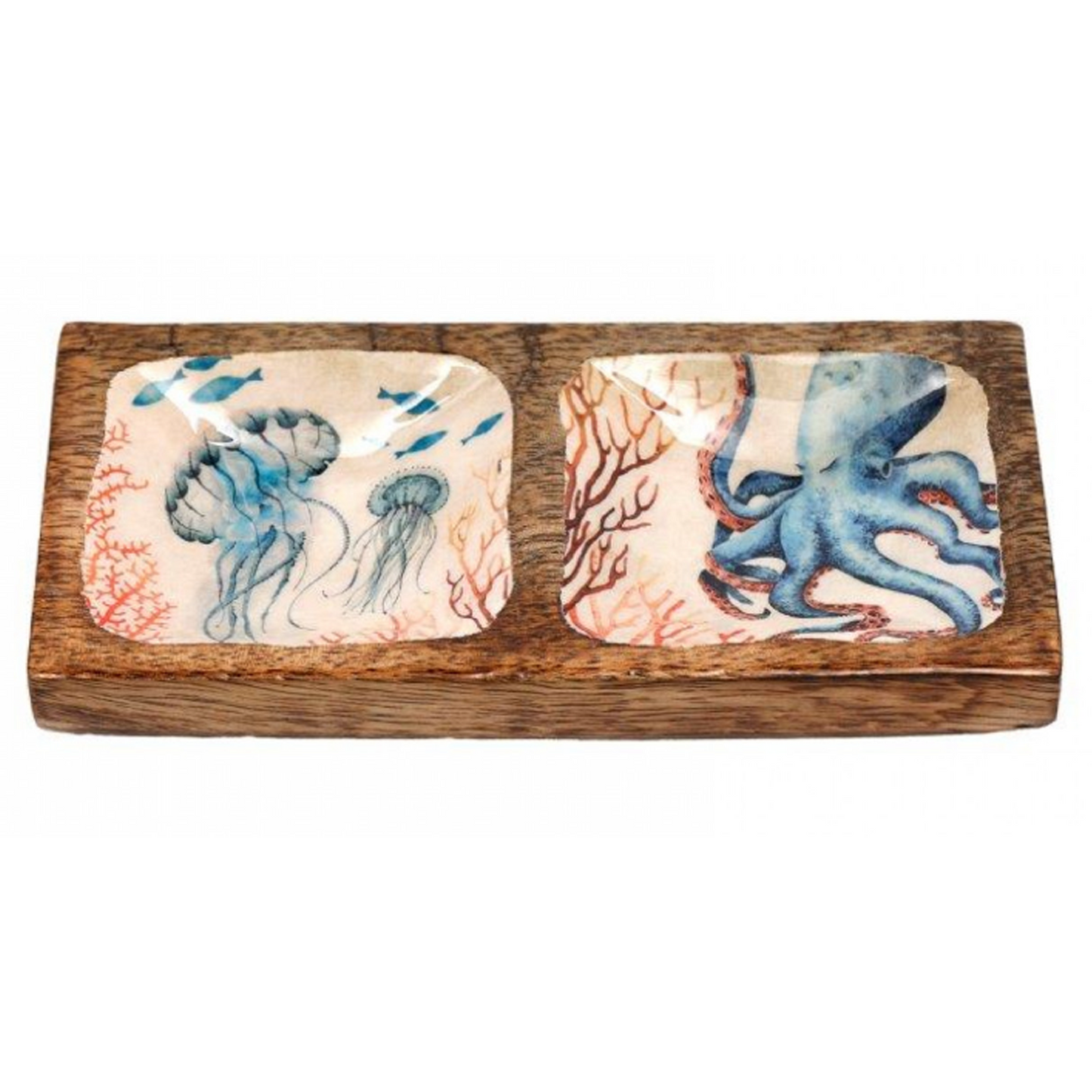 Enamelled Wooden Ocean Design Trinket Trays