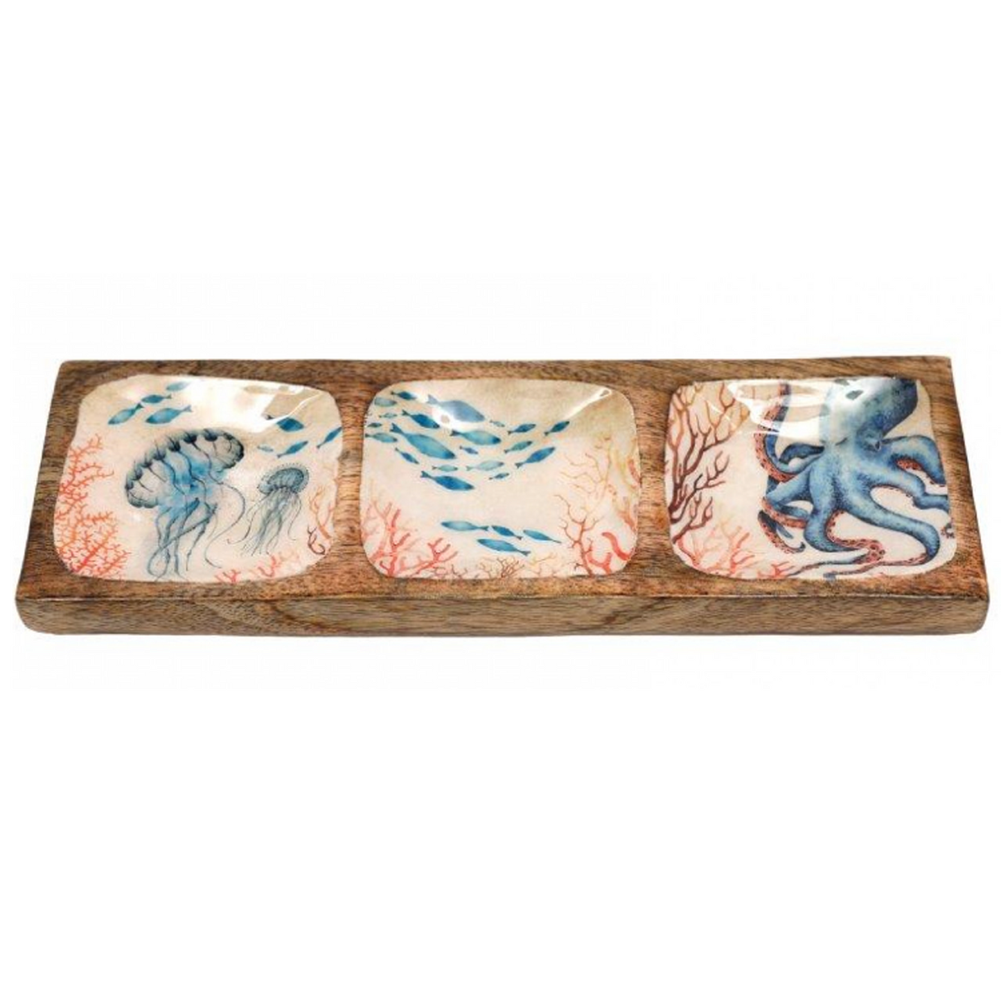 Enamelled Wooden Ocean Design Trinket Trays