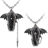 Eternal Sleep - Winged Coffin Pewter Pendant With the Chain in and Out | Happy Piranha