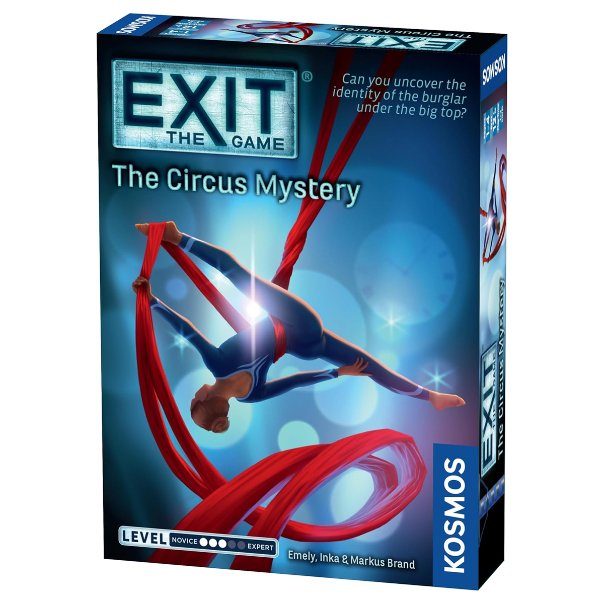EXIT: The Circus Mystery Escape Room Board Game (Front of Box) on a White Background | Happy Piranha