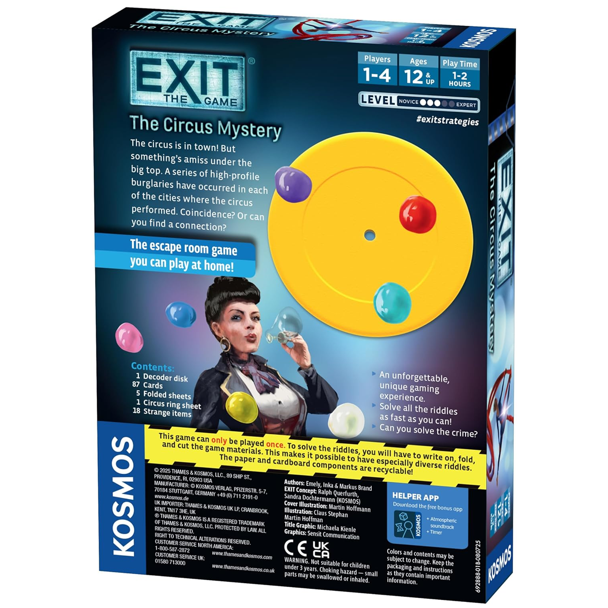 EXIT: The Circus Mystery Escape Room Board Game (Back of Box) on a White Background | Happy Piranha