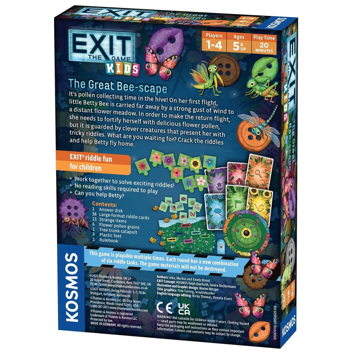 EXIT Kids: The Great Bee-scape Escape Room Board Game (Back of Box) On a White Background | Happy Piranha