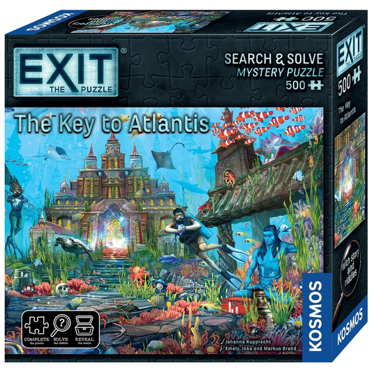EXIT The Puzzle: The Key to Atlantis (Front of Box) On a White Background | Happy Piranha