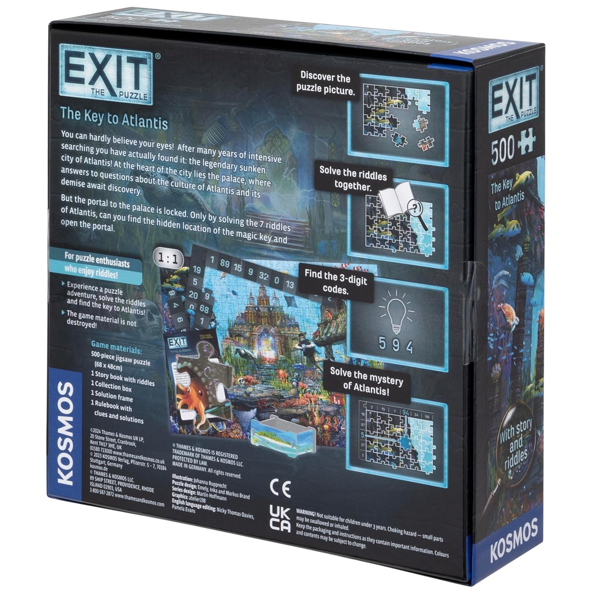 EXIT The Puzzle: The Key to Atlantis (Back of Box) On a White Background | Happy Piranha