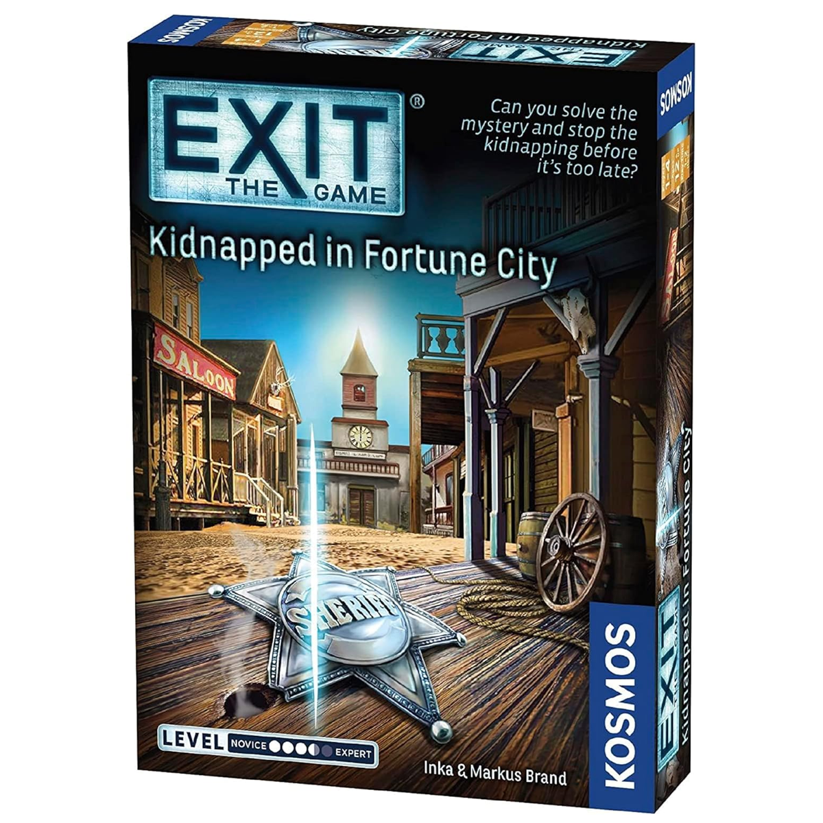 EXIT: Kidnapped in Fortune City Escape Room Board Game Front of Box on a White Background | Happy Piranha