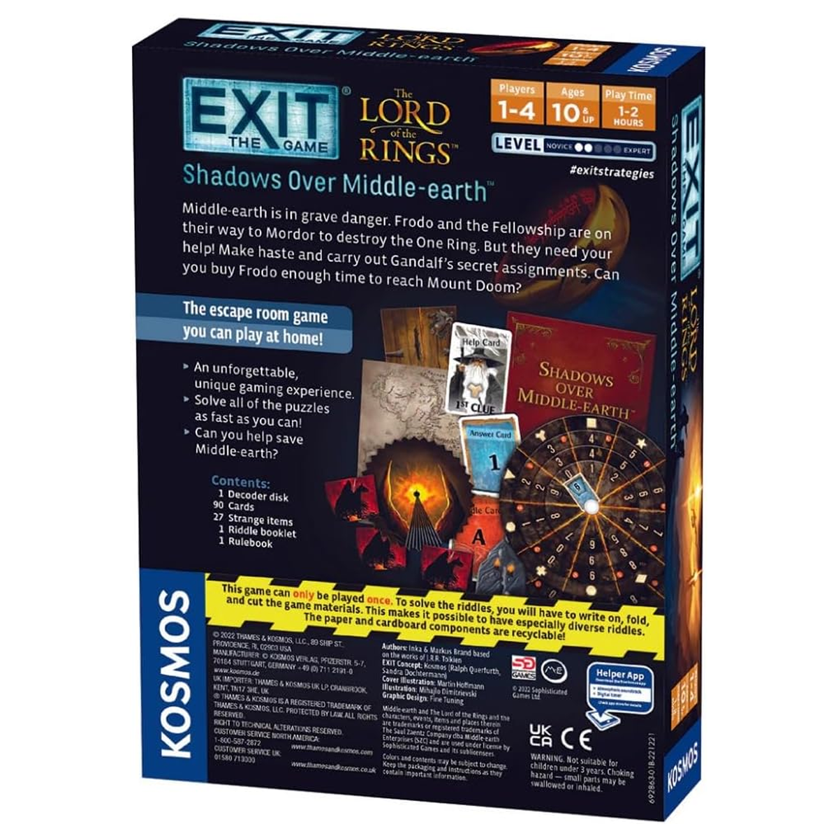 EXIT: The Lord of The Rings Shadows Over Middle Earth Board Game (Back of Box) On a White Background | Happy Piranha