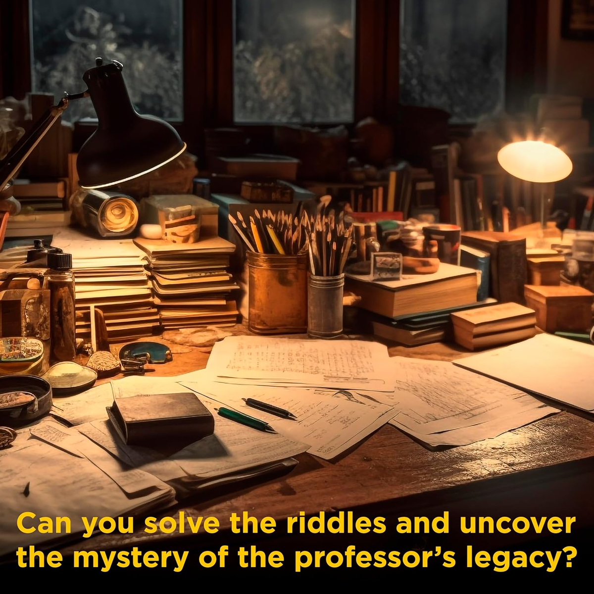 EXIT: The Professor's Last Riddle Escape Room Board Game Infographic Sowing a Messy Work Desk Artwork | Happy Piranha