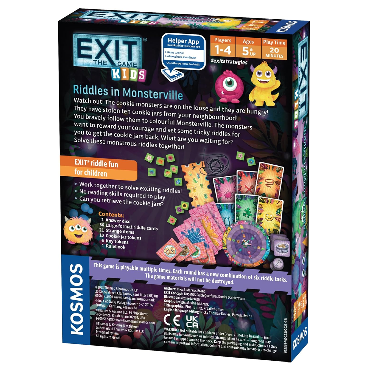 EXIT Kids: Riddles in Monsterville Escape Room Board Game (Back of Box) On a White Background | Happy Piranha
