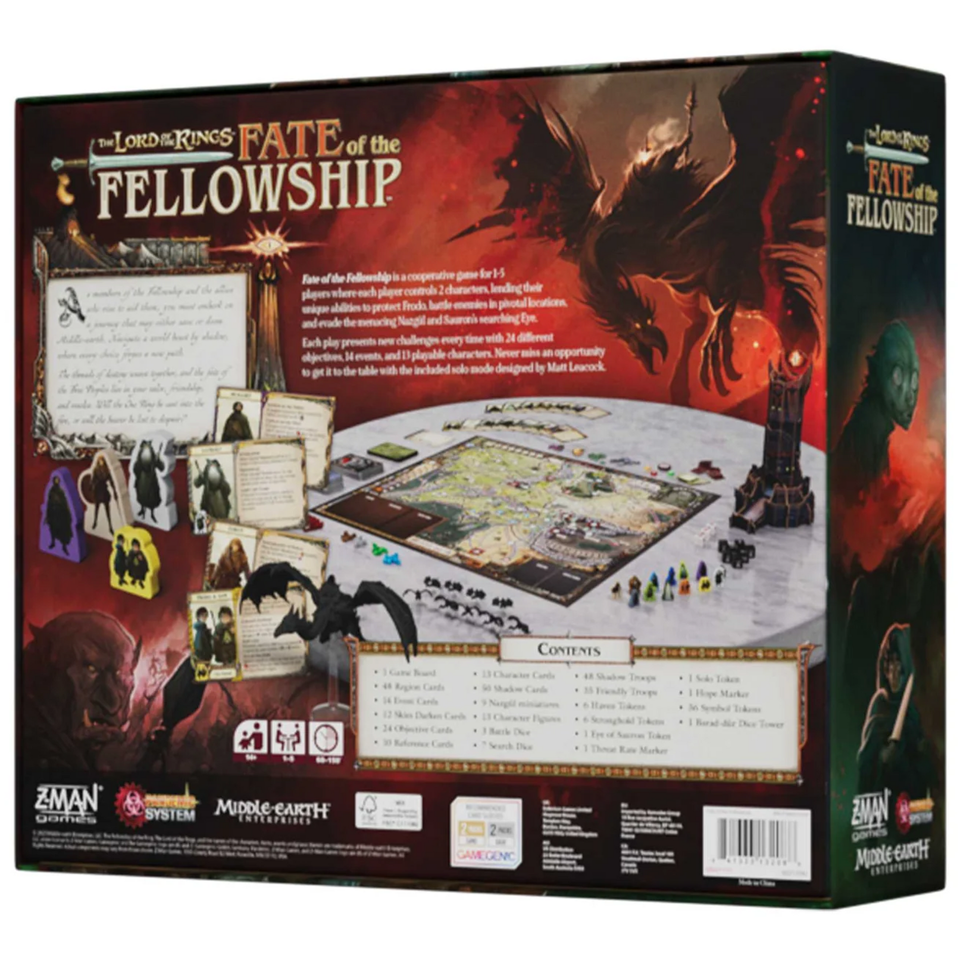 The Lord of the Rings: Fate of the Fellowship Board Game (Back of Box) | Happy Piranha