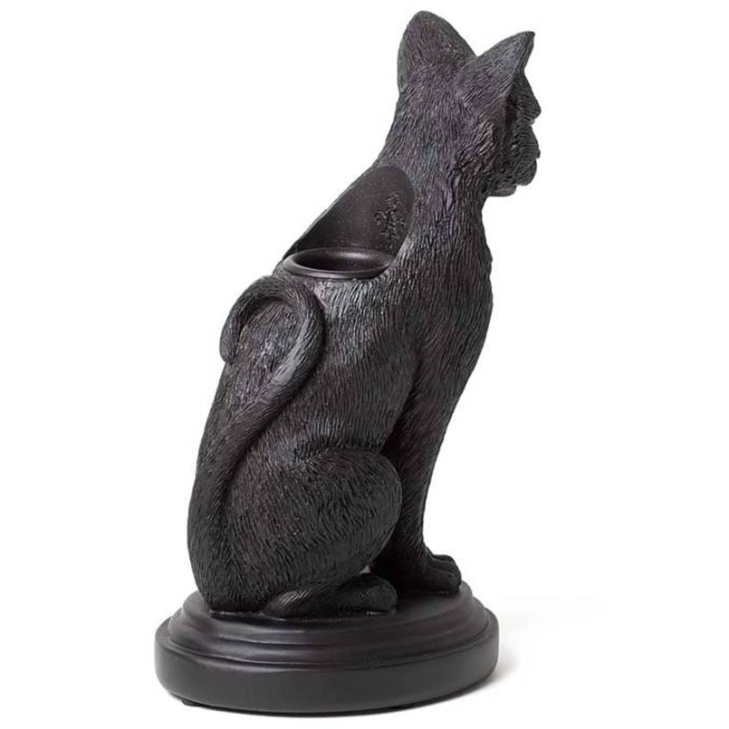 Faust's Cat Candlestick - Black Resin Candle Holder (Back) | Happy Piranha