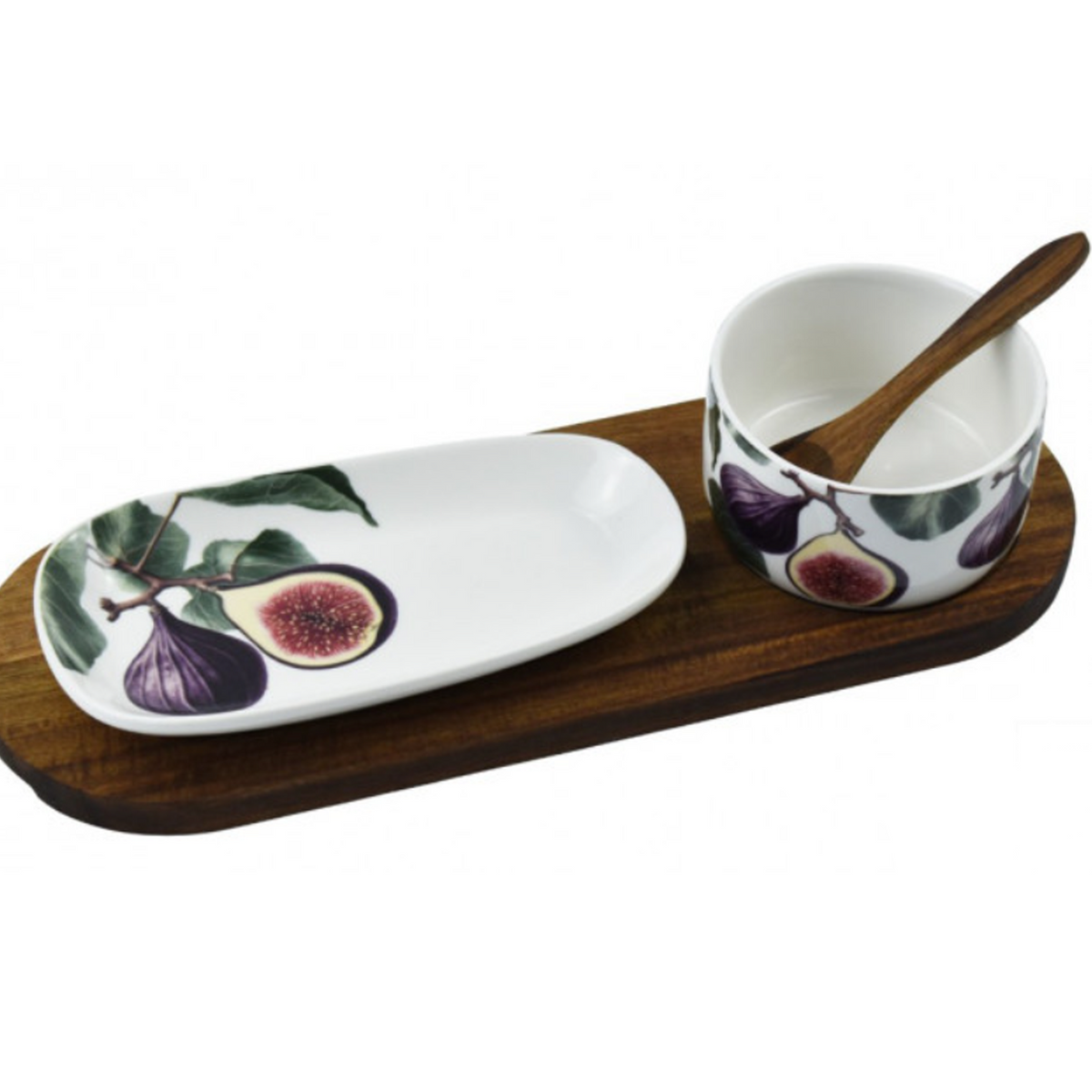 Cosy Home Fig Design 2 Piece Ceramic Tapas Set on a White Background | Happy Piranha