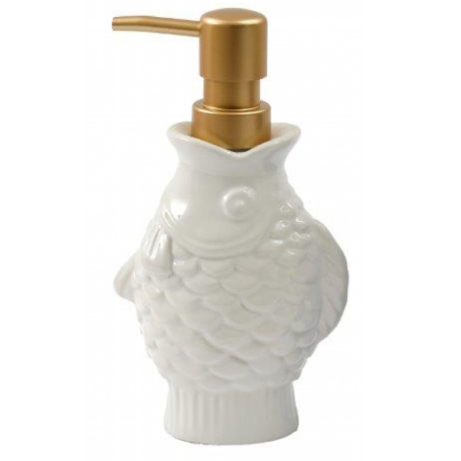 White Fish Shaped Ceramic Soap Dispenser on a White Background | Happy Piranha