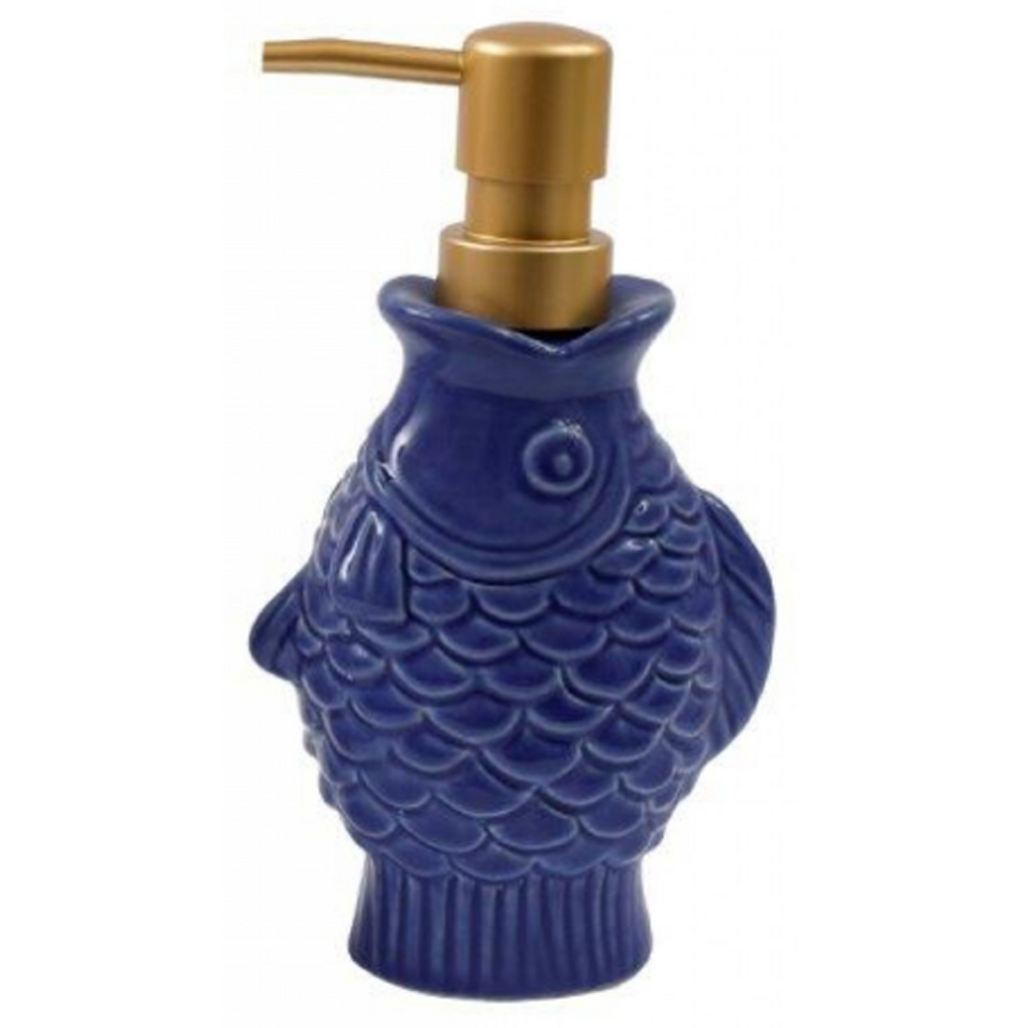 Blue Fish Shaped Ceramic Soap Dispenser on a White Background | Happy Piranha