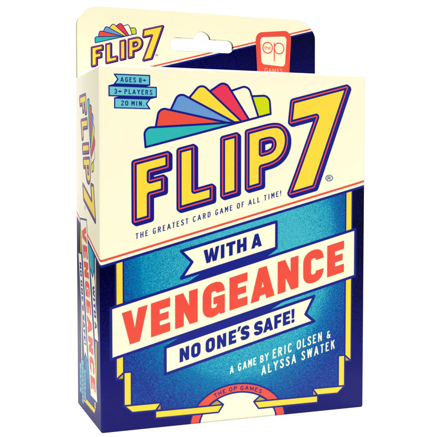 Flip 7 With A Vengeance Card Game (Front of Box on a White Background) | Happy Piranha