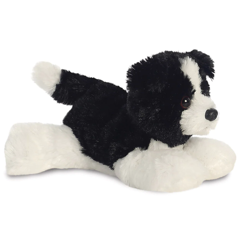 Black and White Border Collie Dog Flopsie Soft Toy (Side) | Happy Piranha