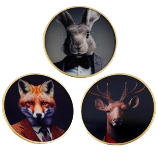 Forest Friends: Posh Animal Design Glass Coasters (All 3 Designs) | Happy Piranha