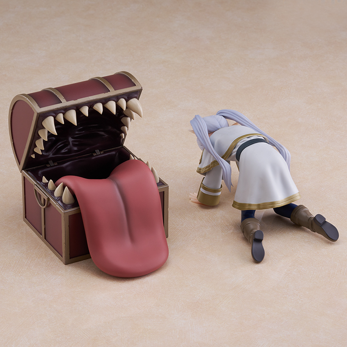 Frieren Beyond Journey's End Mimic Chest Luminasta Figure (Outside Mimic - With Its Tongue Out) on a Sand Coloured Background | Happy Piranha