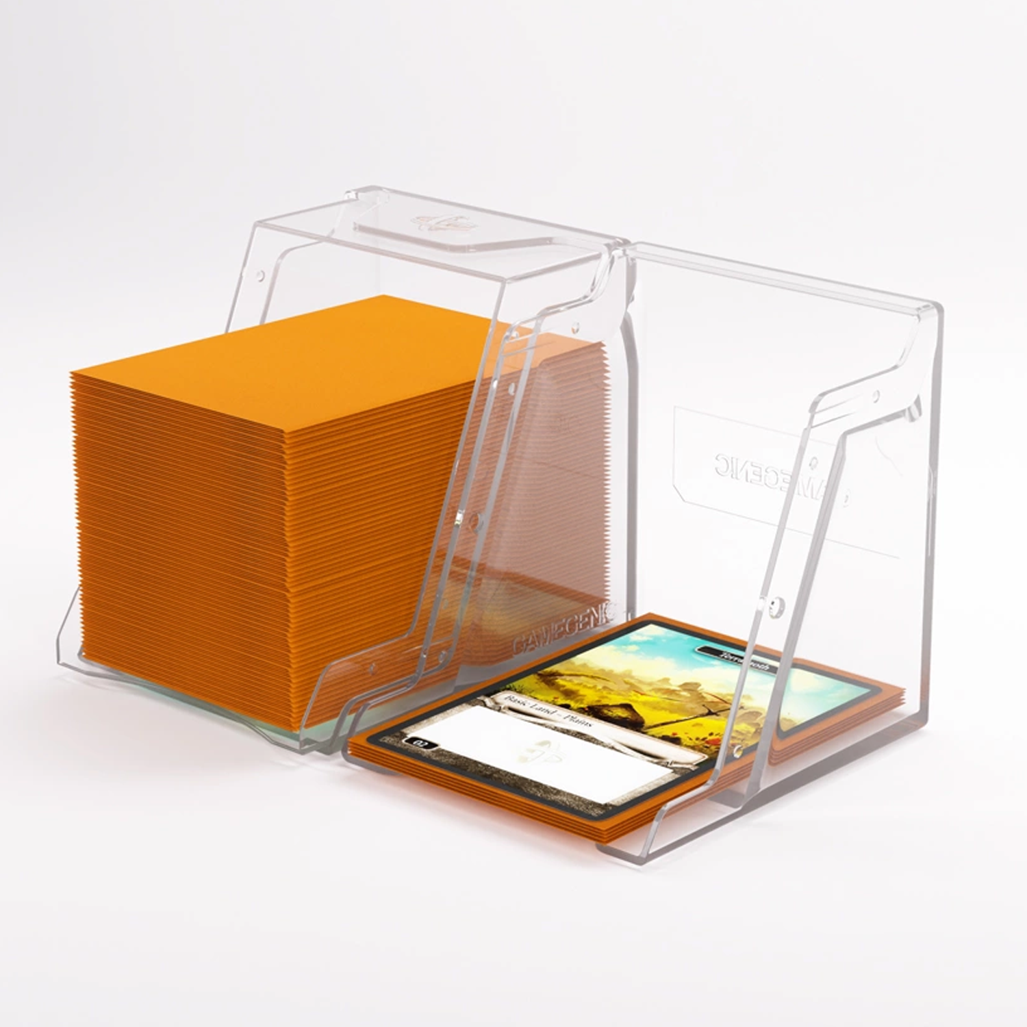 Gamegenic Bastion 100+ XL Deck Box: Clear - Split in Half With Cards in Either Side| Happy Piranha