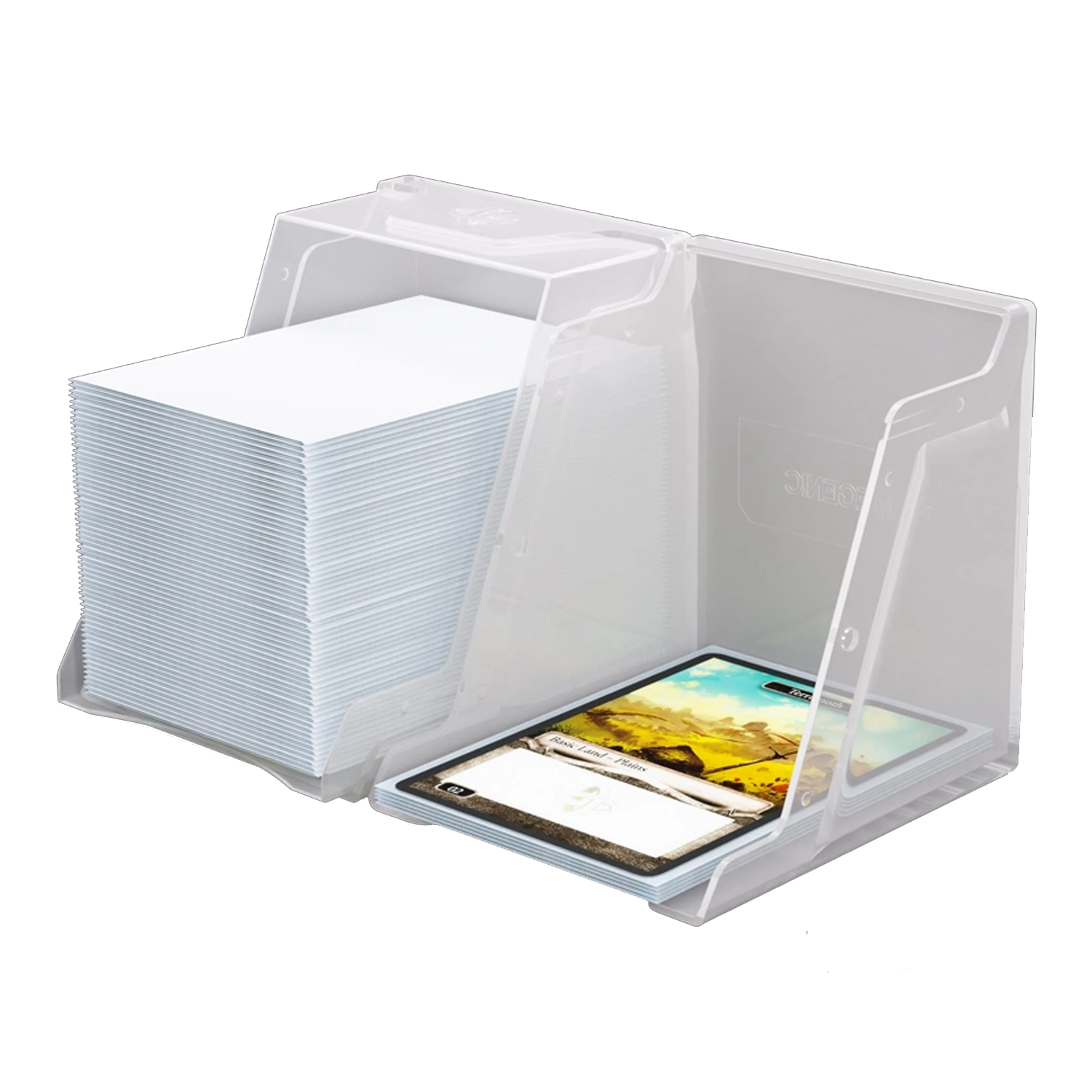 Gamegenic Bastion 100+ XL Deck Box: White Opened With Cards In Either Half | Happy Piranha 