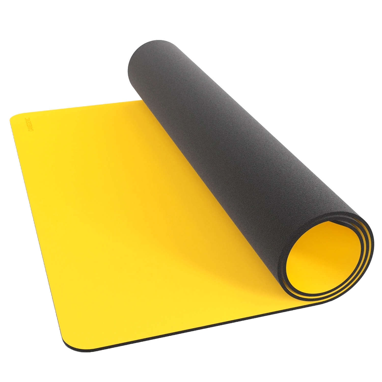 Gamegenic Prime TCG Playmat: Yellow, Rolled Up on a White Background | Happy Piranha
