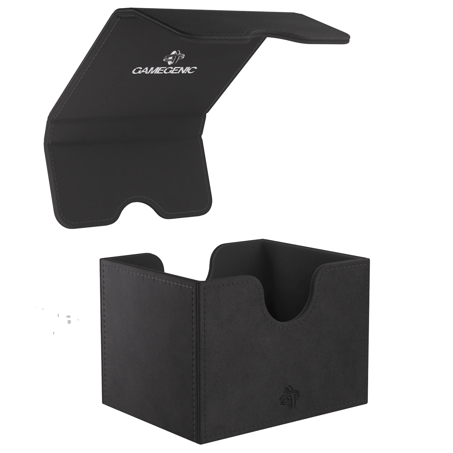 Gamegenic Sidekick 100+ XL Convertible Deck Box: Black (Lid Open) | Happy Piranha