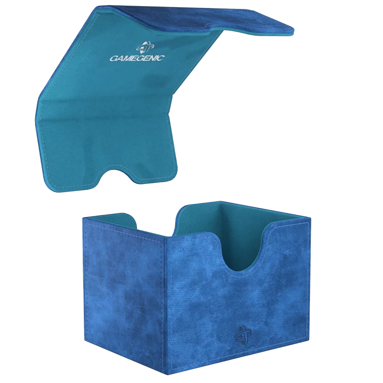 Gamegenic Sidekick 100+ XL Convertible Deck Box: Blue (Lid Open) | Happy Piranha