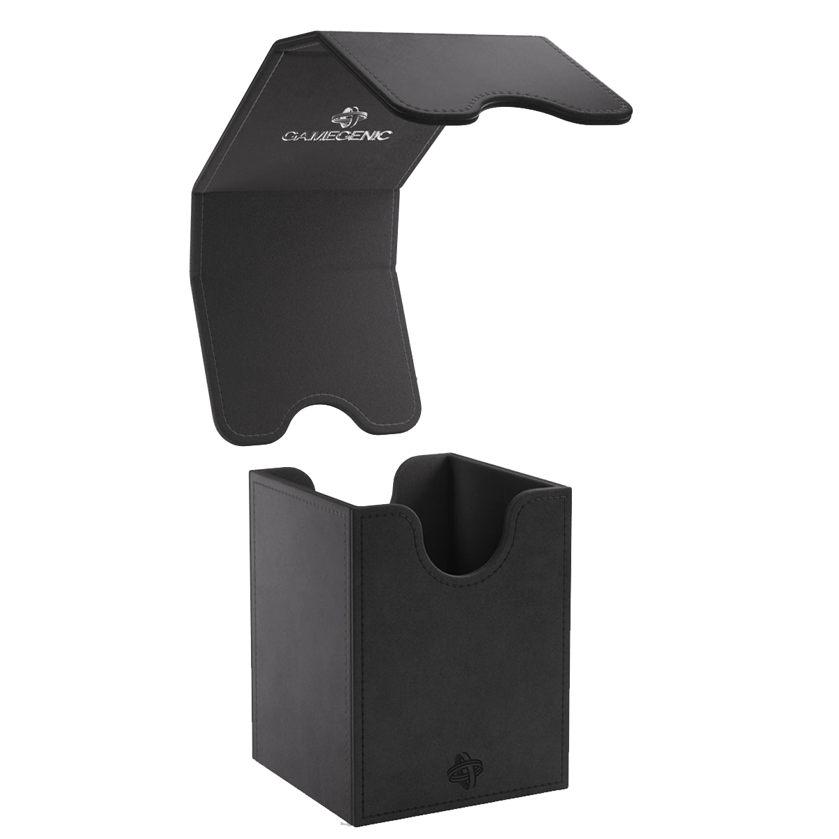 Gamegenic Squire 100+ XL Convertible Deck Box: Black (With the Lid Off) On a White Background | Happy Piranha