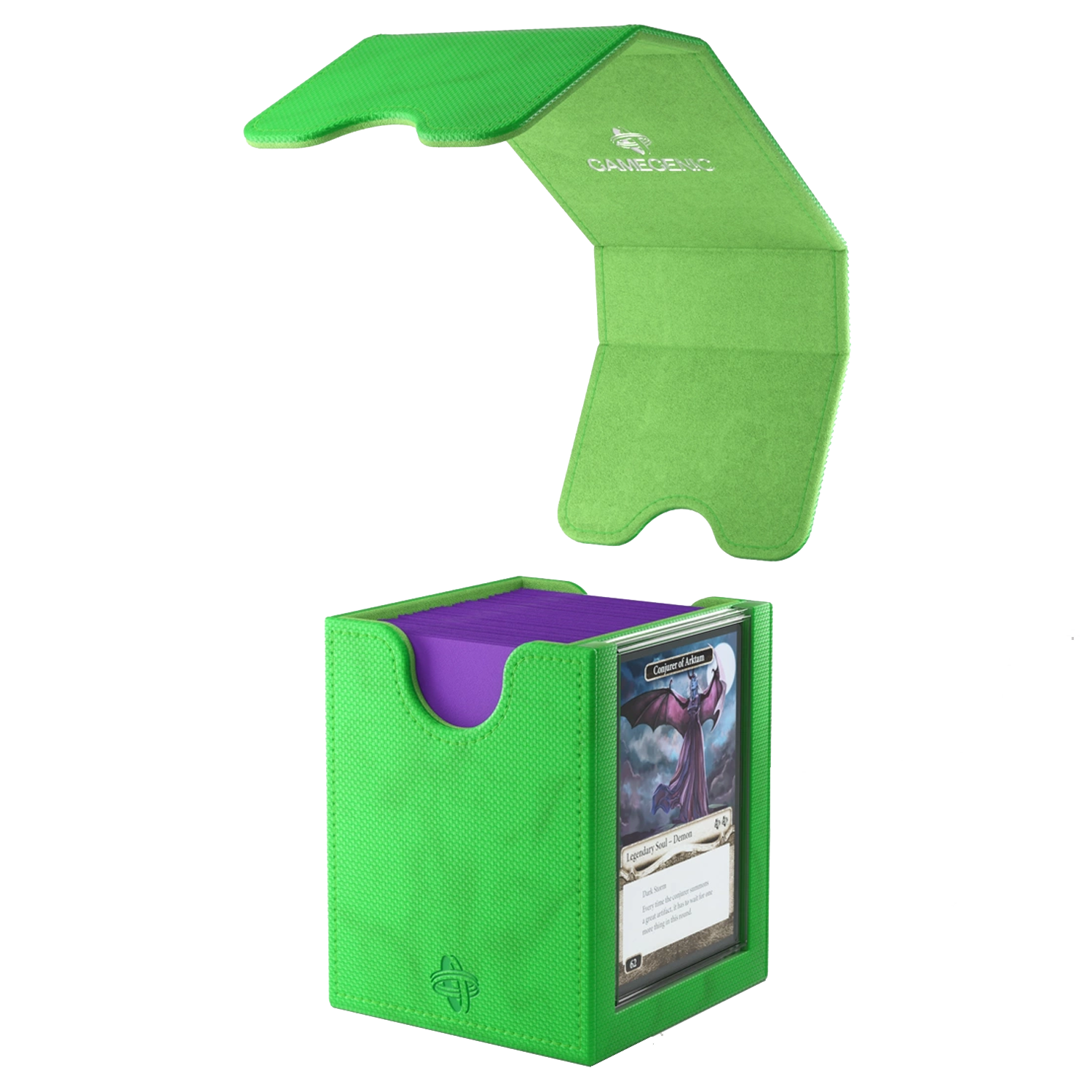 Gamegenic Squire Plus 100+ XL Convertible Deck Box: Green With the Lid Removed | Happy Piranha